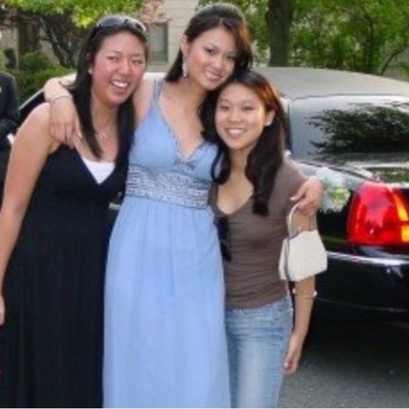 DAVIDS BRIDAL Blue Grecian Sleeveless V Neck Embroidered Midi Prom Dress 4 NWOT - Picture 5 of 12